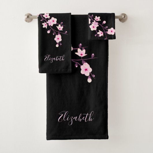 Floral Cherry Blossom Monogram Bath Bad Handdoek (Insitu)