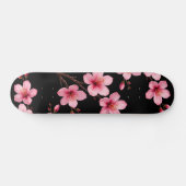 Floral Cherry Blossom Monogram Black Pink Girly Persoonlijk Skateboard (Horizontaal)
