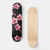 Floral Cherry Blossom Monogram Black Pink Girly Persoonlijk Skateboard (Voorkant)