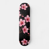 Floral Cherry Blossom Monogram Black Pink Girly Persoonlijk Skateboard (Voorkant)