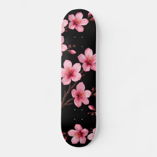 Floral Cherry Blossom Monogram Black Pink Girly Persoonlijk Skateboard (Voorkant)