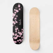 Floral Cherry Blossom Monogram Black Pink Girly Persoonlijk Skateboard (Voorkant)