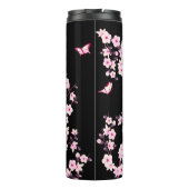 Floral Cherry Blossom Monogram Black Pink Thermosbeker (Achterkant)