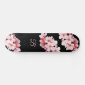 Floral Cherry Blossom Monogram Black Roze Persoonlijk Skateboard (Horizontaal)