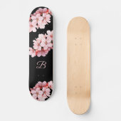 Floral Cherry Blossom Monogram Black Roze Persoonlijk Skateboard (Voorkant)