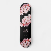 Floral Cherry Blossom Monogram Black Roze Persoonlijk Skateboard (Voorkant)