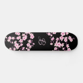 Floral Cherry Blossom Monogram Black Roze Persoonlijk Skateboard (Horizontaal)