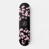 Floral Cherry Blossom Monogram Black Roze Persoonlijk Skateboard (Voorkant)