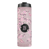Floral Cherry Blossom Monogram Mauve Glitter Thermosbeker (Voorkant)
