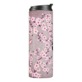 Floral Cherry Blossom Monogram Mauve Glitter Thermosbeker (Gedraaid links)