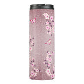 Floral Cherry Blossom Monogram Mauve Glitter Thermosbeker (Achterkant)