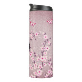 Floral Cherry Blossom Monogram Mauve Glitter Thermosbeker (Geroteerd rechts)