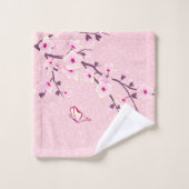 Floral Cherry Blossom Monogram Naam Roze Glitter Bad Handdoek (Wasdoekje)