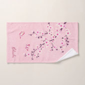 Floral Cherry Blossom Monogram Naam Roze Glitter Bad Handdoek (Handdoek)