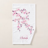 Floral Cherry Blossom Monogram Naam Roze Wit Bad Handdoek (Handdoek)