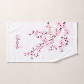 Floral Cherry Blossom Monogram Naam Roze Wit Bad Handdoek (Handdoek)