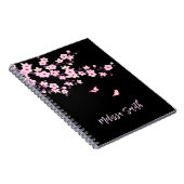 Floral Cherry Blossom Monogram Pink Black Notitieboek (Rechterzijde)