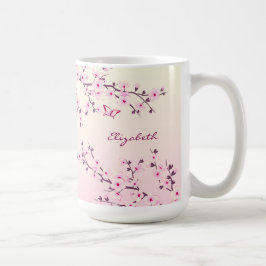 Floral Cherry Blossom Monogram Pink Girly Koffiemok
