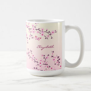 Floral Cherry Blossom Monogram Pink Girly Koffiemok
