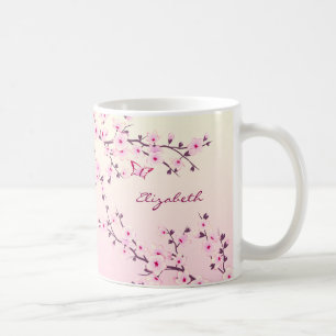 Floral Cherry Blossom Monogram Pink Girly Koffiemok
