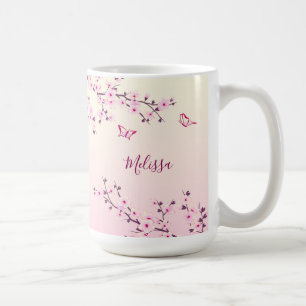 Floral Cherry Blossom Monogram Pink Koffiemok