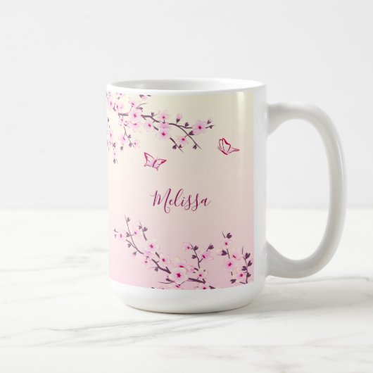 Floral Cherry Blossom Monogram Pink Koffiemok (Rechts)