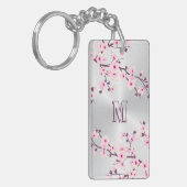 Floral Cherry Blossom Monogram Pink Silver Sleutelhanger (Voorkant Links)