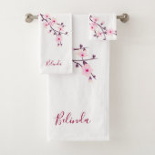 Floral Cherry Blossom Monogram Pink White Bad Handdoek (Insitu)