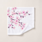 Floral Cherry Blossom Monogram Pink White Bad Handdoek (Wasdoekje)