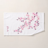 Floral Cherry Blossom Monogram Pink White Bad Handdoek (Handdoek)