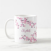 Floral Cherry Blossom Monogram Pink White Koffiemok (Links)