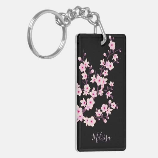 Floral Cherry Blossom Monogram Sleutelhanger (Voorkant Links)
