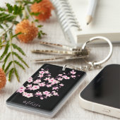 Floral Cherry Blossom Monogram Sleutelhanger (Voorkant Rechts)