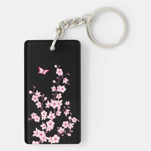 Floral Cherry Blossom Monogram Sleutelhanger (achterkant)