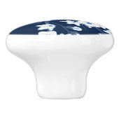 Floral Cherry Blossom Navy Blue White Keramische Knop (Zijkant)