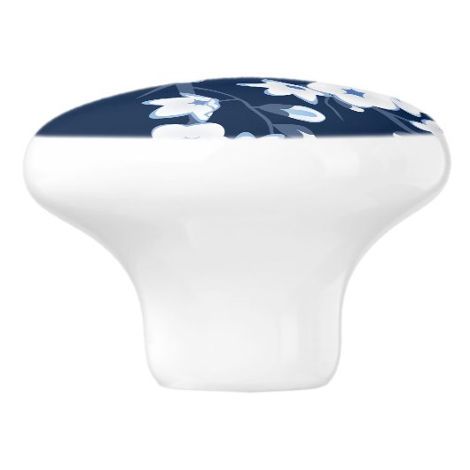 Floral Cherry Blossom Navy Blue White Keramische Knop (Zijkant)