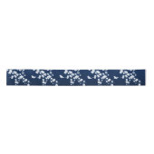 Floral Cherry Blossom Navy Blue White Satijnen Lint (Voorkant)