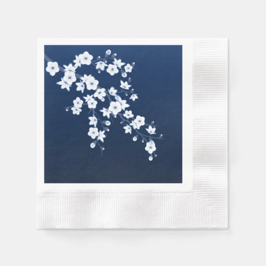 Floral Cherry Blossom Navy Blue White Servet (Voorkant)