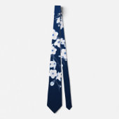 Floral Cherry Blossom Navy Blue White Stropdas (Voorkant)