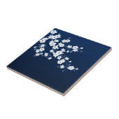 Floral Cherry Blossom Navy Blue White Tegeltje (Zijkant)