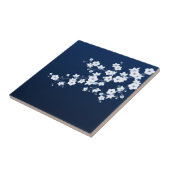 Floral Cherry Blossom Navy Blue White Tegeltje (Zijkant)