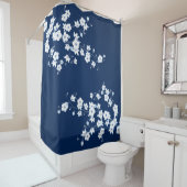 Floral Cherry Blossom Navy White Classic Douchegordijn (In situ)
