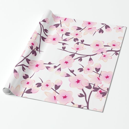 Floral Cherry Blossom Pattern Cadeaupapier (Uitgerold)