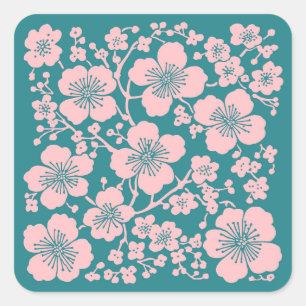 Floral Cherry Blossom Pattern Vierkante Sticker