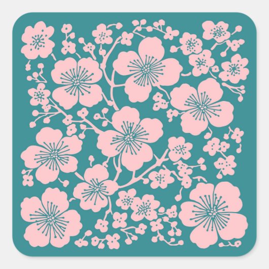 Floral Cherry Blossom Pattern Vierkante Sticker (Voorkant)