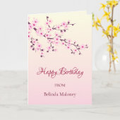 Floral Cherry Blossom Pink | Aangepaste verjaardag Kaart (Gele Bloem)