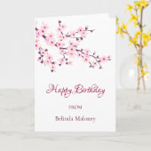 Floral Cherry Blossom Pink | Aangepaste verjaardag Kaart (Gele Bloem)