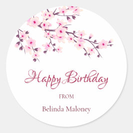 Floral Cherry Blossom Pink | Aangepaste verjaardag Ronde Sticker