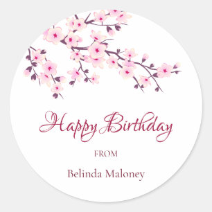 Floral Cherry Blossom Pink   Aangepaste verjaardag Ronde Sticker