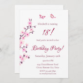 Floral Cherry Blossom Pink Birthday Kaart (Voorkant / Achterkant)